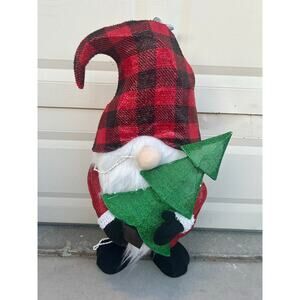 32" Light-Up Santa Gnome w/Tree Christmas Yard Art with 50 LED White Lights